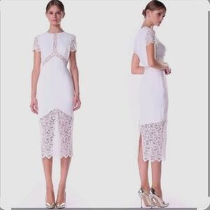 Isabel Garcia White Lace Midi‎ Dress XS Scalloped Trim Elegant Victorian NWT